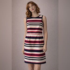 J.Crew Sleeveless Striped Sheath Dress Size 6 Red Navy Black Ivory Cotton Blend